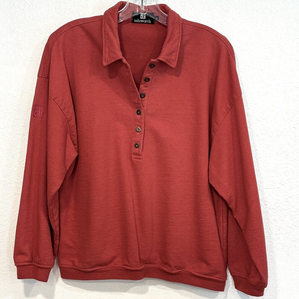 VTG Ashworth Pullover Polo Sweatshirt Dark Salmon Long Sleeve Collared Men Small